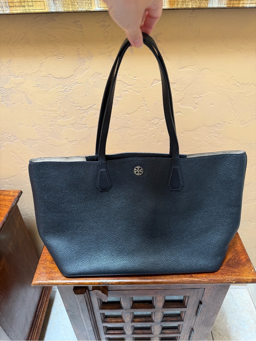 Tory Burch Black Pebbled Leather Tote